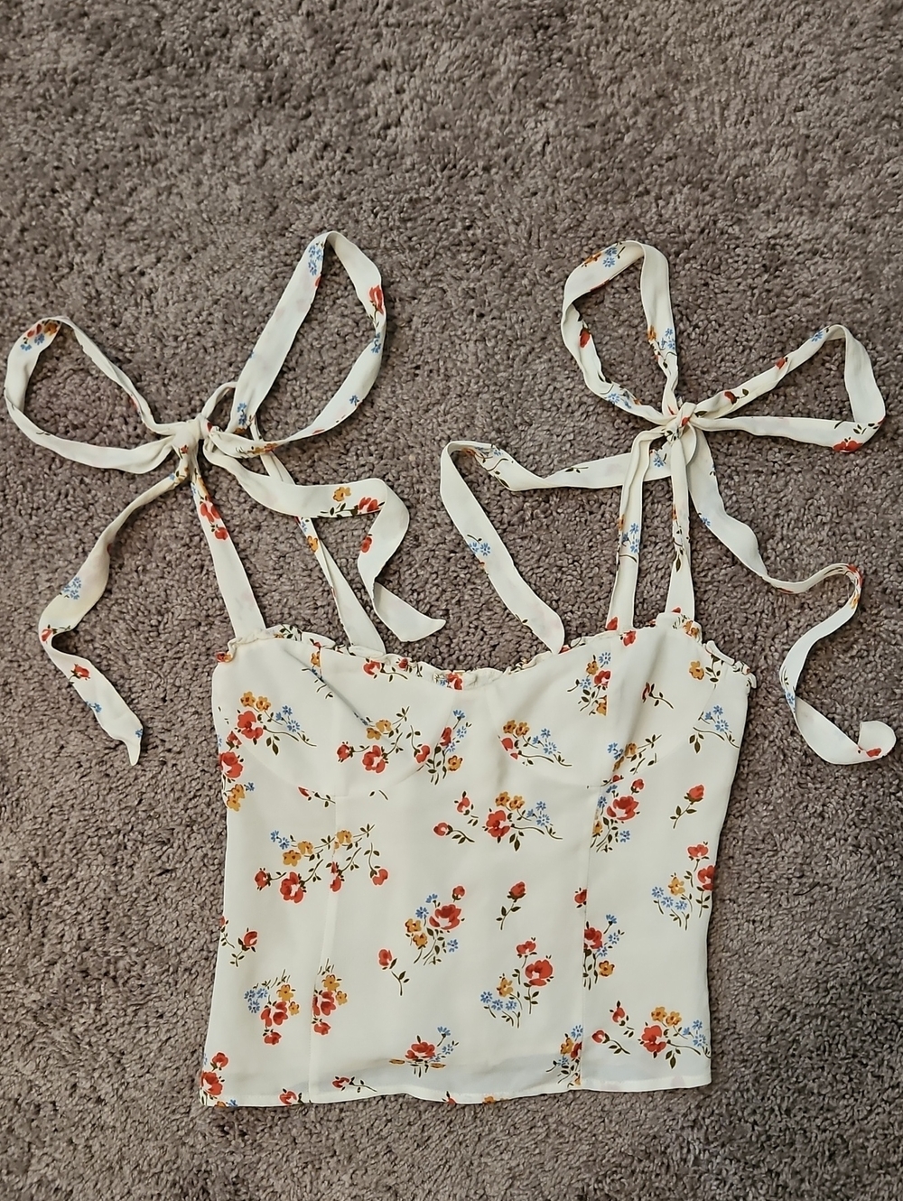 Reformation Floral Tie-Shoulder Cream Cami Top
